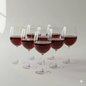 A complete 6-piece red wine glass set arranged neatly against a neutral background.