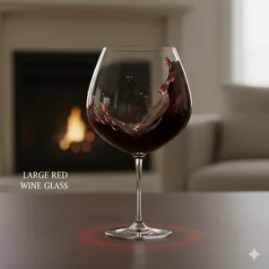 Illustration showing red wine swirling in a large glass to demonstrate oxygen surface area contact.