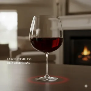 A modern large stemless red wine glass design for casual everyday use.