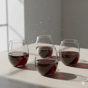 A modern 4-pack stemless red wine glass set suitable for casual everyday use.