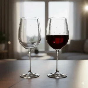 Clear, lead-free crystal red wine glasses showcasing brilliant light refraction and clarity.