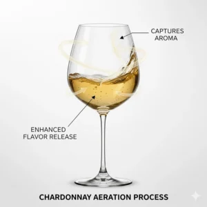Illustration showing how the shape of a Chardonnay glass enhances the wine's aroma and flavor profile.
