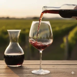 Red wine being poured into a large-bowl Pinot Noir glass to enhance aroma.