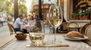 Comparison of a French bistro stemless wine glass next to a traditional stemmed glass.