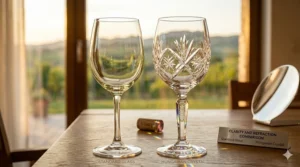 A side-by-side comparison illustrating the light refraction and brilliance of Hungarian crystal versus regular glass.