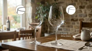 Side-by-side comparison illustrating the difference in rim thickness between crystal and regular glass.