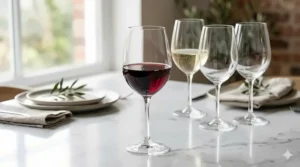 Elegant Luminarc crystal wine glasses specifically designed for red wine with a wide bowl.