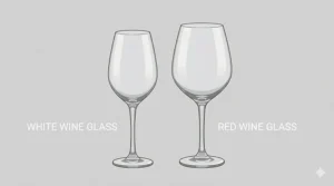 A side-by-side comparative illustration showing the different bowl shapes and sizes between a white and a red glass wine glass.