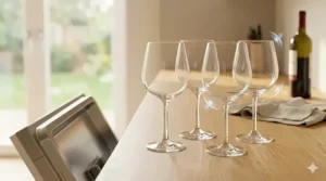 An infographic illustrating the break-resistant properties of durable Tritan crystal used in dishwasher safe wine glasses.