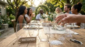 Clear shatterproof disposable stemless wine glasses showing a durable, BPA-free plastic construction.
