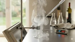 Graphic detailing the thermal shock resistance of dishwasher safe wine glasses during high-heat wash and dry cycles.