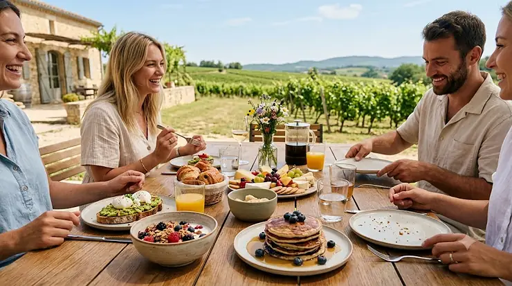 A curated selection of the best chardonnay glasses arranged neatly on a wooden table alongside a chilled bottle of white wine.