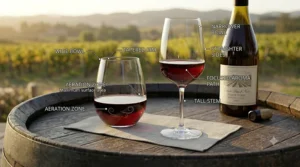 Side by side comparison showing the difference between a standard red wine glass and the best Pinot Noir glasses.