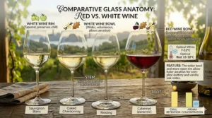 Side-by-side comparison illustrating how smaller white wine glasses preserve chill compared to wide red wine bowls.