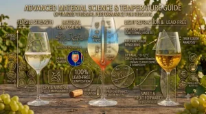 Visual matrix showing how standard white wine glass shapes accommodate both sweet German Spätlese and bone-dry dry Riesling styles.
