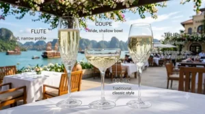 An illustration comparing the best champagne flutes alongside traditional wide-rimmed coupes and modern tulip-shaped sparkling wine glasses.