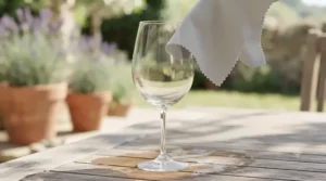 A microfiber cloth polishing the delicate bowl of pinot grigio glasses.