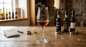 Illustration of a classic copita style glass included in a Madeira wine glasses set for beginners.