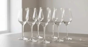A modern illustration showcasing a set of premium crystal tulip champagne glasses on a minimalist background.
