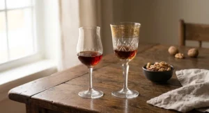 Illustration highlighting the narrow rim on port wine glasses crafted to enhance small pours.