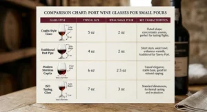 Comparison chart illustrating different styles of port wine glasses suitable for small 2 oz to 3 oz pours.