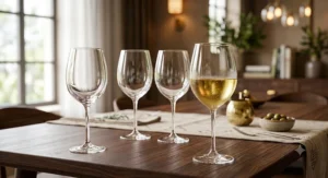 Chilled Chardonnay served in a double-layered crystal wine glass with condensation-free exterior