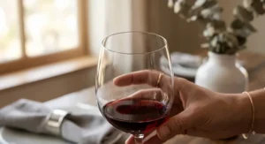Close-up of the ultrathin laser-cut rim on a lead-free crystal wine glass