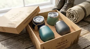 Gift set of four colorful insulated stemless wine glasses for travel neatly packaged in a eco-friendly box