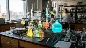 A laboratory setting demonstrating borosilicate vs soda-lime glass wine glasses material composition science.