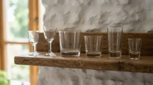 Storage of budget glass wine glasses inside a small apartment cabinet