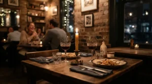 Minimalist wine glasses for small apartments displayed on a drop-leaf dining table for two