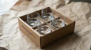 Minimalist wine glasses for small apartments packaged elegantly in a Scandinavian style gift box