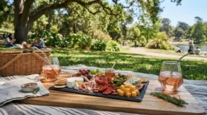 A durable faceted wine glasses set placed on a picnic blanket during a sunny afternoon.