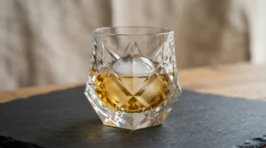 An angular stemmed wine glasses set showing the sharp geometric facets compared to traditional round bowls.